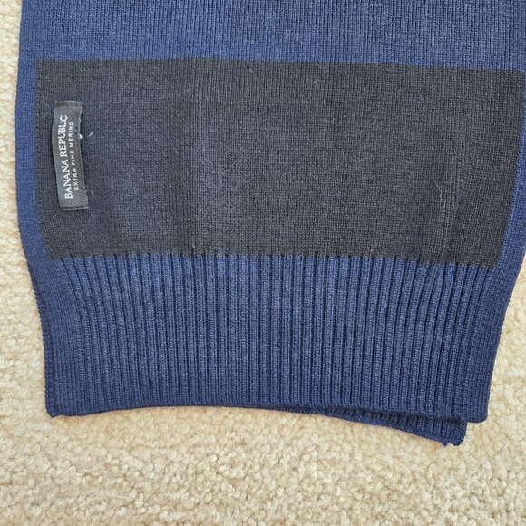 Banana Republic Extra Fine Merino Wool Knit Scarf Stripe Colorblock Blue Black - Picture 4 of 7
